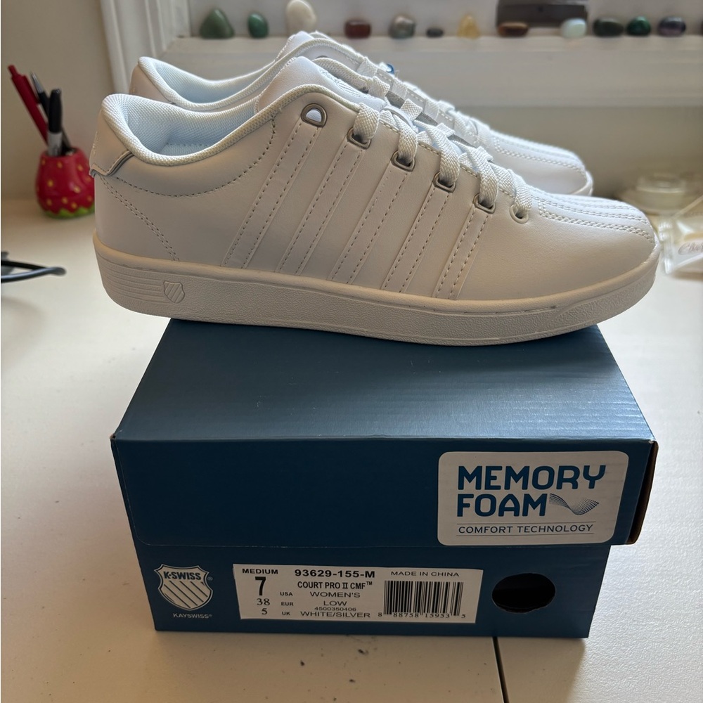 K-Swiss White Low-Top Memory Foam Sneakers